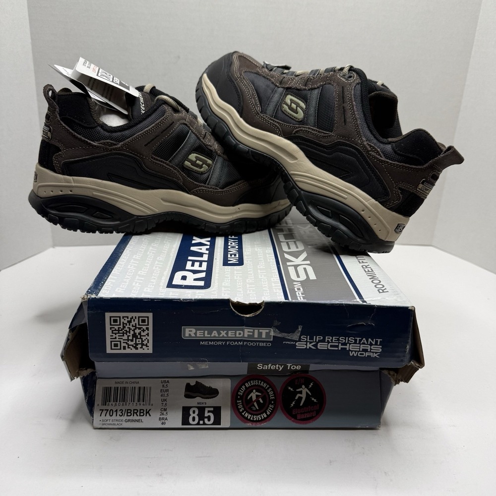 Skechers Work Soft Stride Grinnel 77013 Composite Toe Brown Black 8.5 Box DMG